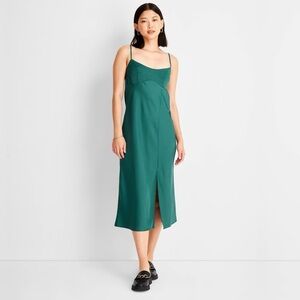 🌿 A New Day Green Slip Midi Dress